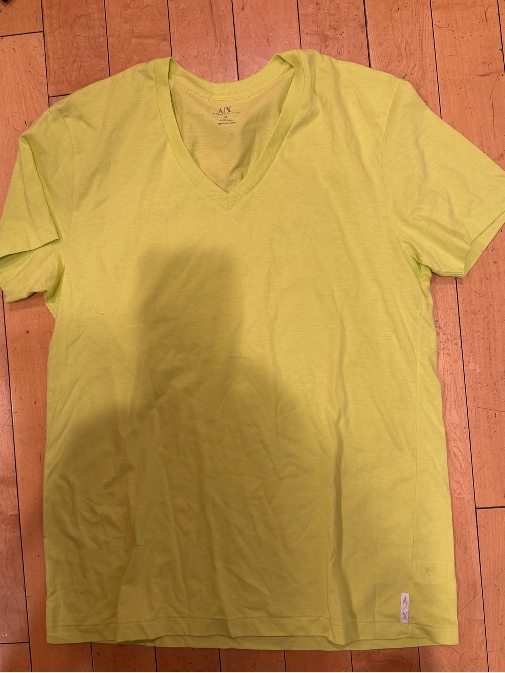 Armani Exchange Men’s V-Neck Tee in Bright Yellow-Green